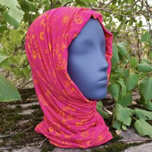 col tube anti ondes protection tête contre rayonnements electromagnetiques fleuri rose/orange